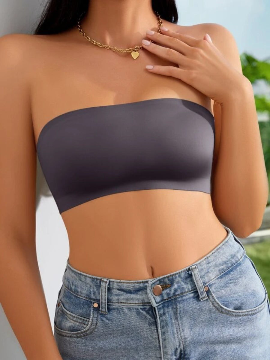 Plain Bandeau Bra Gray