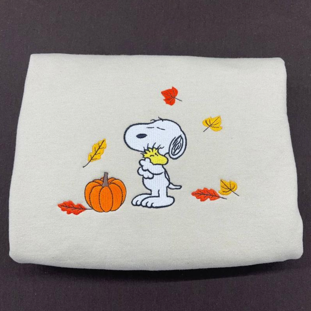 Snoop Doggy Fall Embroidered Sweatshirt Beige Pumpkin