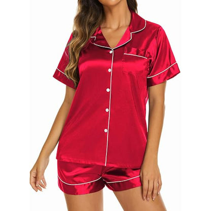 Sleepwear Top And Shorts Two Piece Set Red