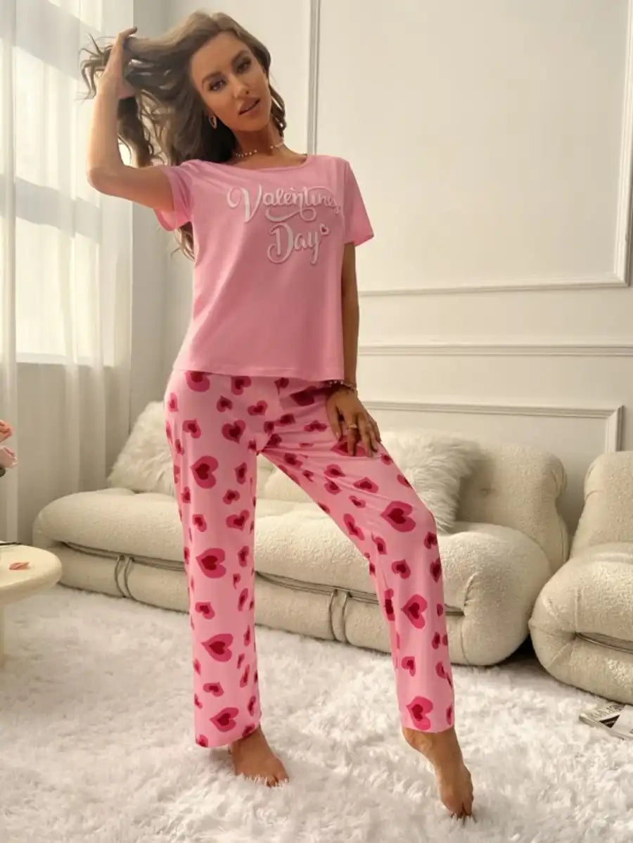 Slogan Print Graphic Pajama Set