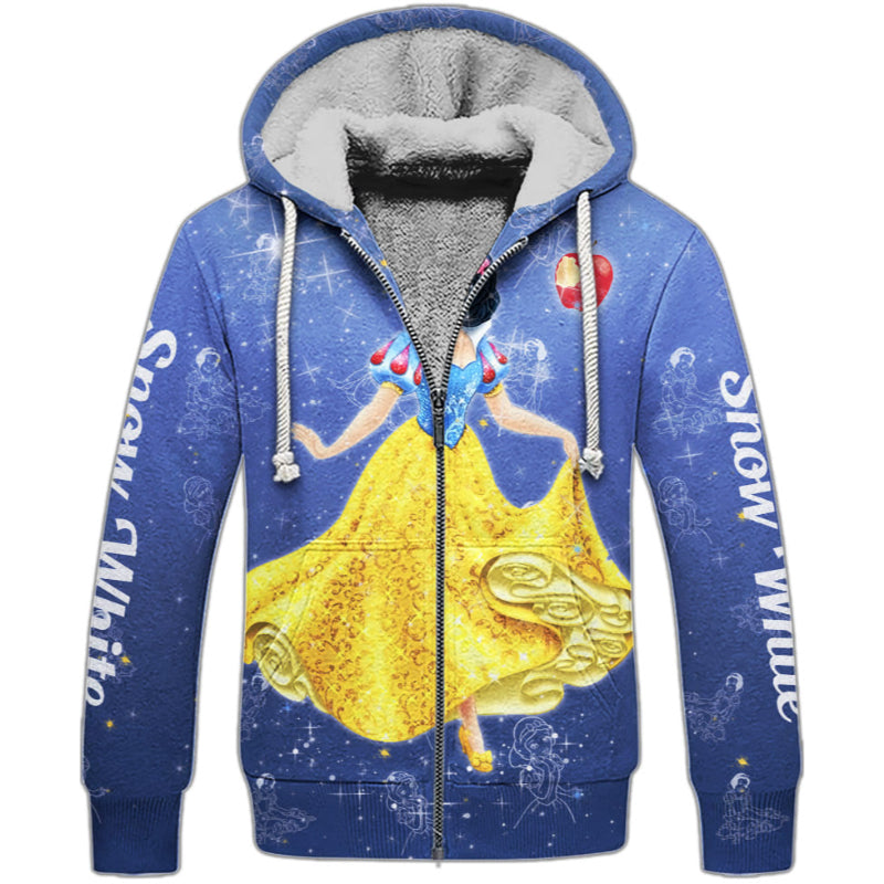 Snow White Pattern Activewear Set Fleece Zipper Hoodie