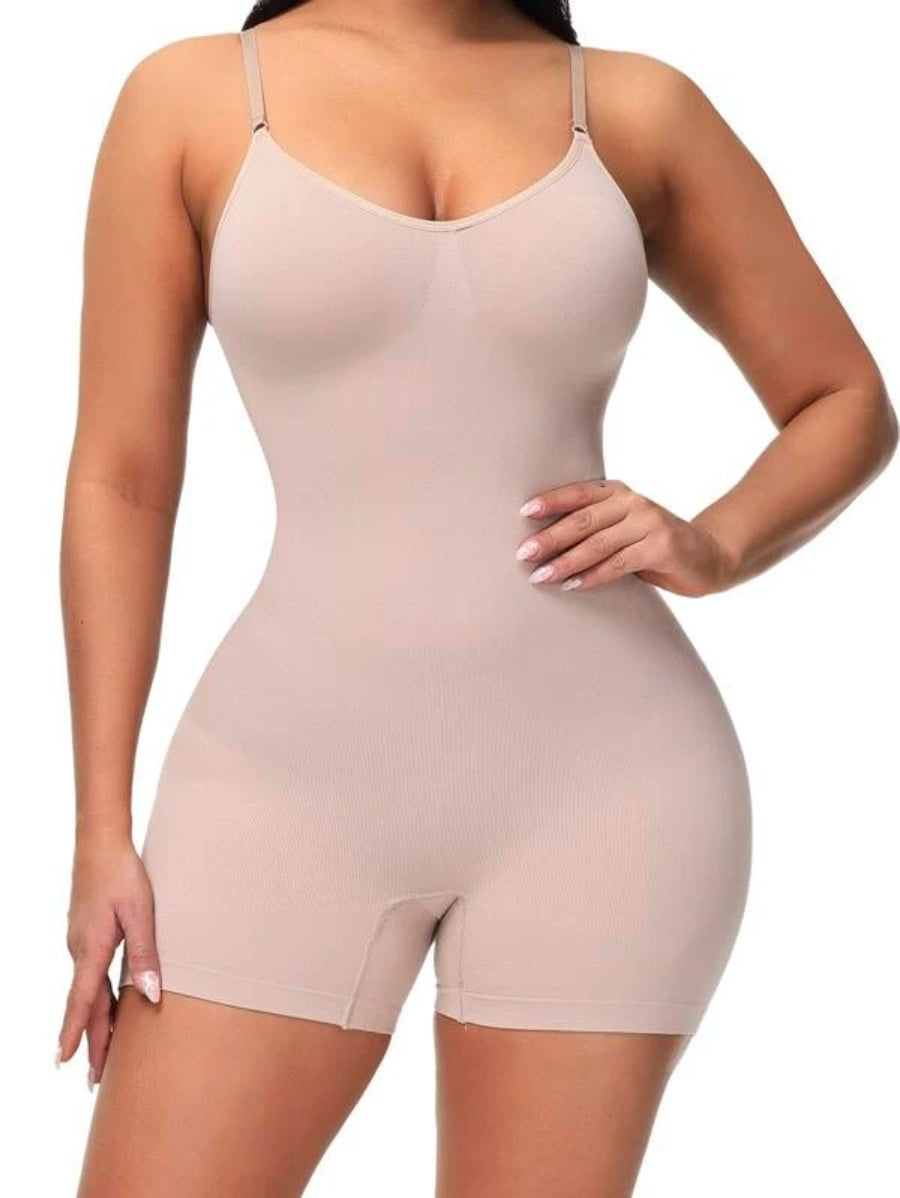 Solid Shapewear Casual Bodysuit Light Pink