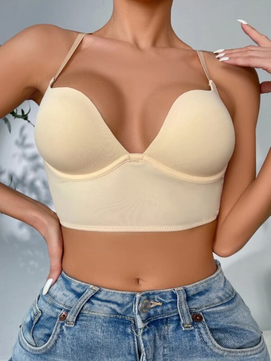 Solid Underwire Pattern Bra Beige