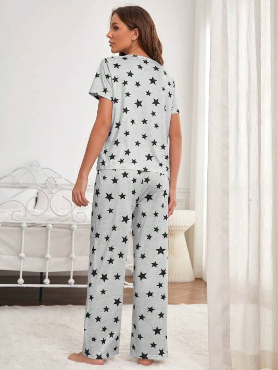 Star Print Tee And Pants Set