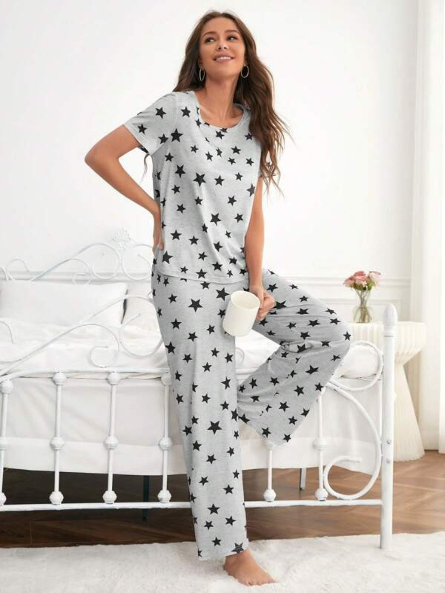 Star Print Tee And Pants Set