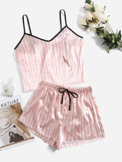 Striped Print Satin Cami Night Set