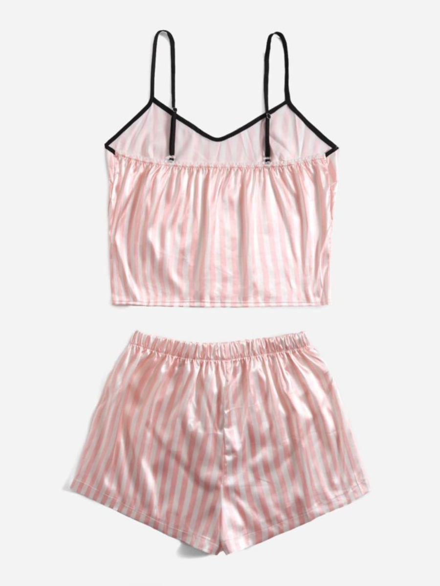 Striped Print Satin Cami Night Set