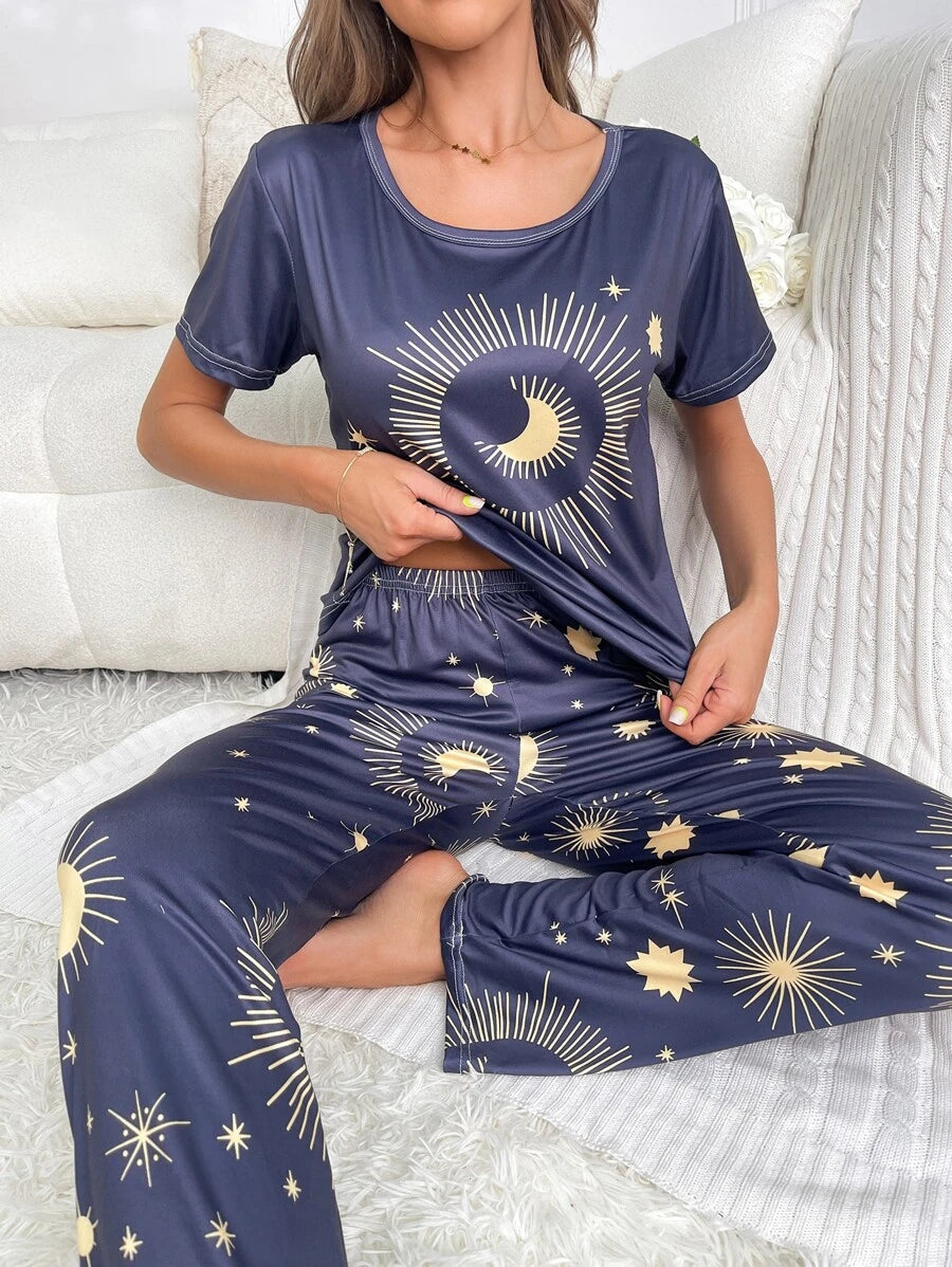 Sun And Moon Print Casual Set