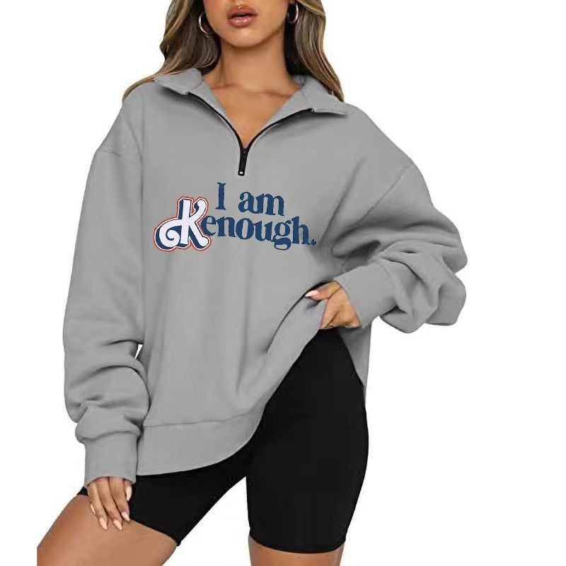 Text Printed Elegant Hoodie Gray