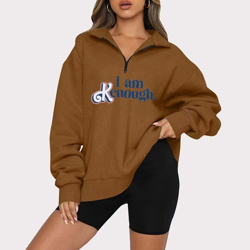 Text Printed Elegant Hoodie Brown