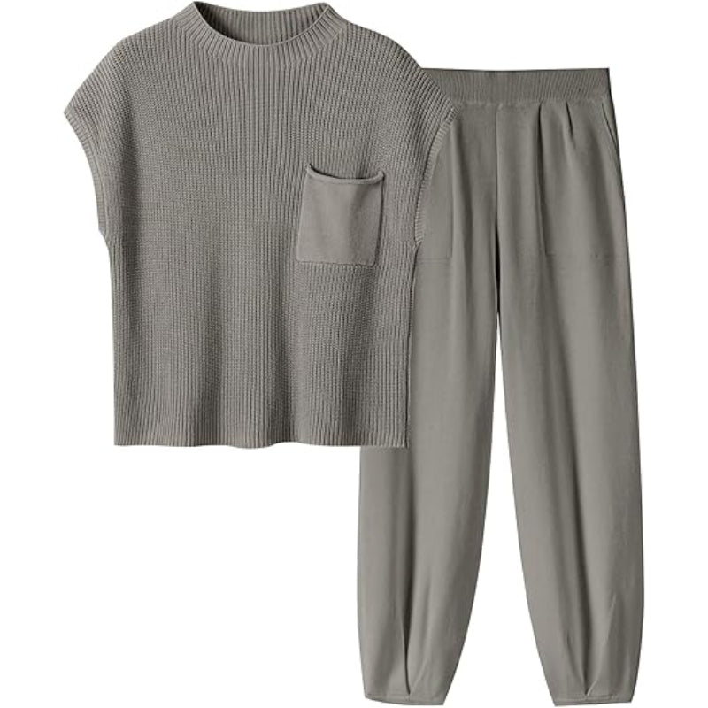 Two Piece Knit Sweater And Pants Set Gray