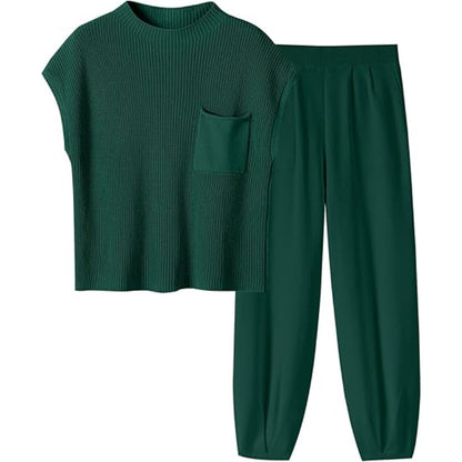 Two Piece Knit Sweatsuit Set Green