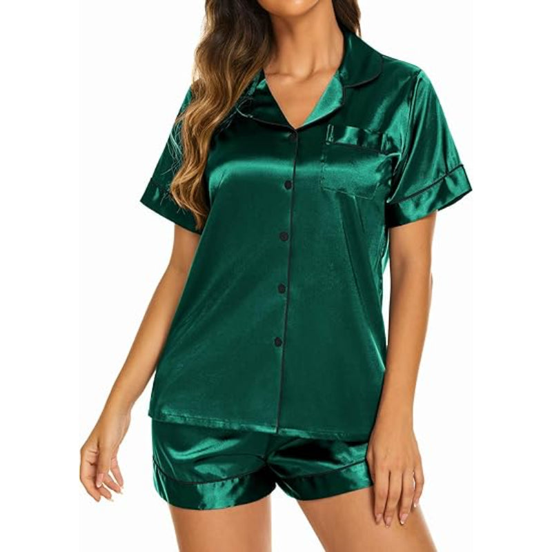 Two Piece Sleepwear Top And Shorts Set Green