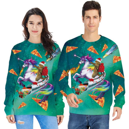 Unicorn And Pizza 3D Holiday Christmas Sweatshirt