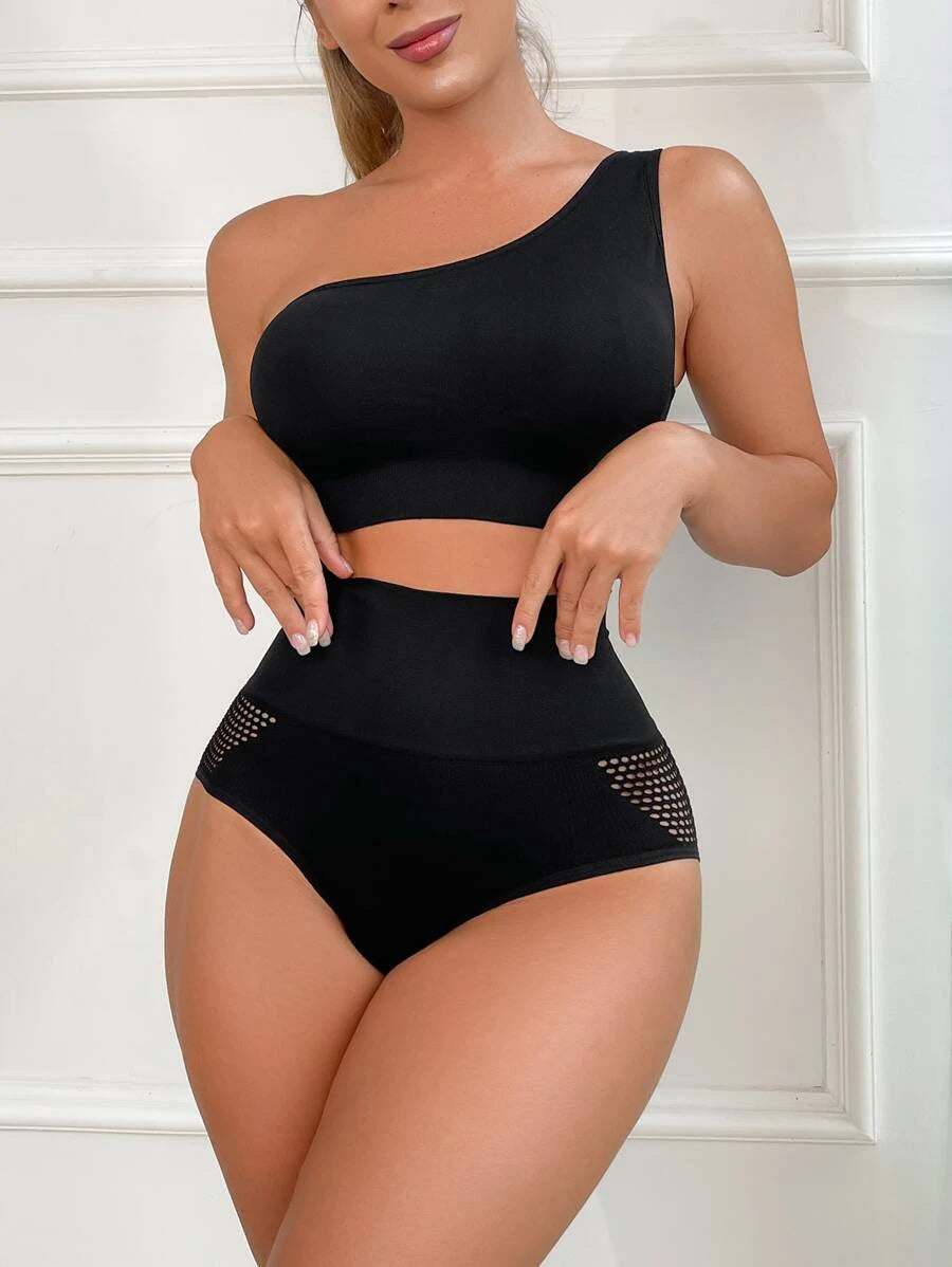 Wide Waistband Hollow Out Shapewear Panty