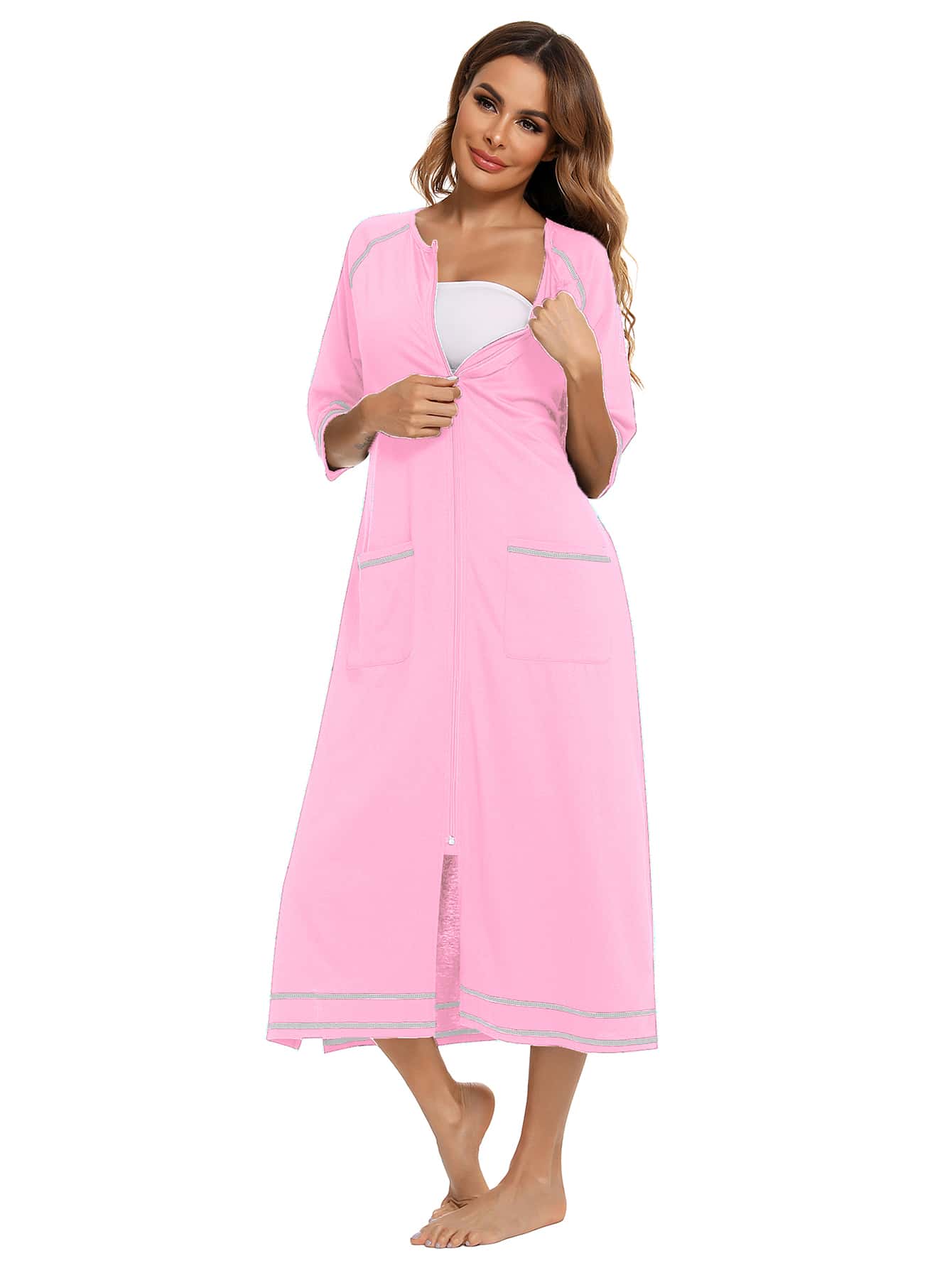 Zip Up Dress Coat Sleepwear Pink