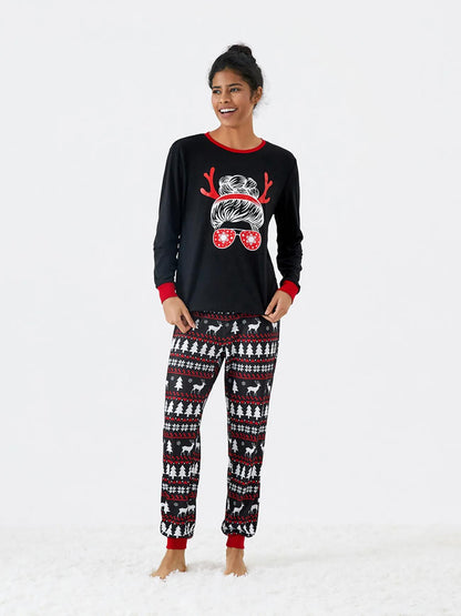 Santa And Reindeer Print Matching Family Pajama Set Women