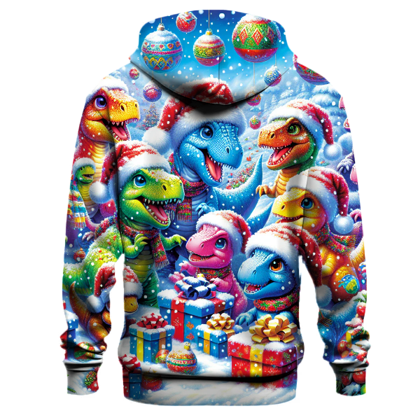 Playful Holiday Dinosaurs with Santa Hats Hoodie