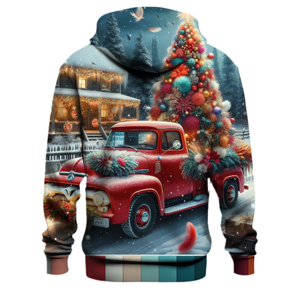 Retro Holiday Truck with Christmas Tree Hoodie