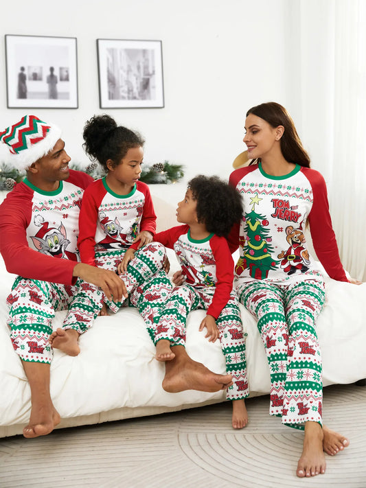 Festive Cartoon Character Family Pajama Set Women S