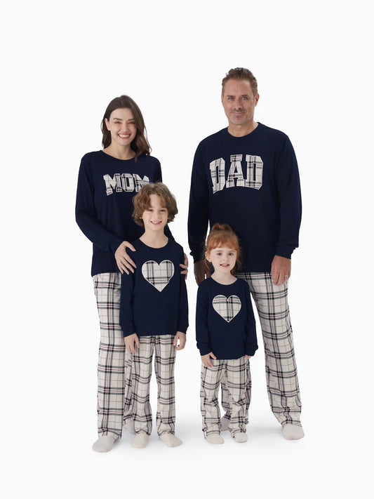 Family Matching Plaid Letter Print Pajamas Sets Kids 2Y