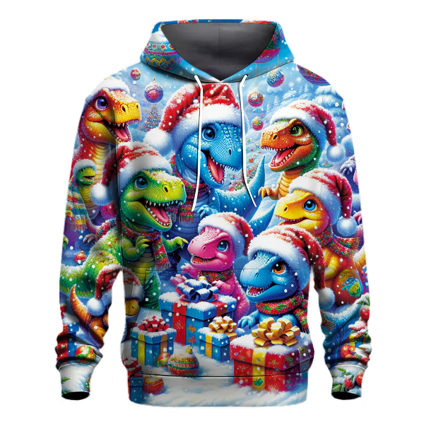 Playful Holiday Dinosaurs with Santa Hats Hoodie