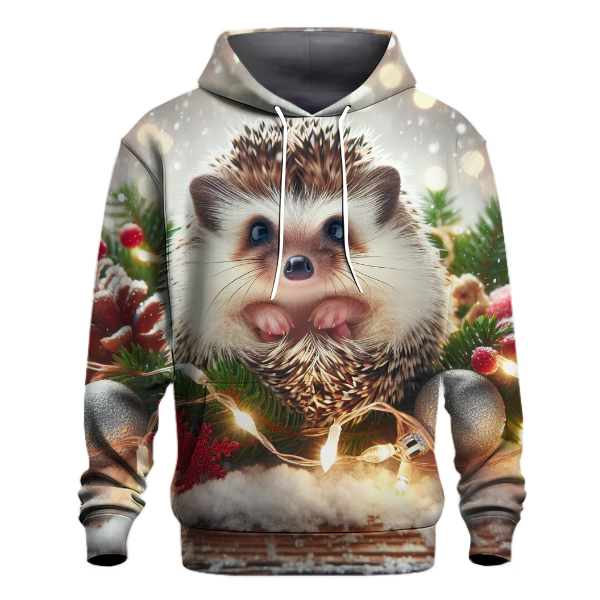 Cute Hedgehog With Christmas Lights Hoodie Embroidered Hoodies