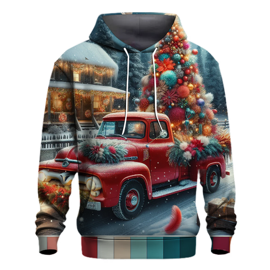 Retro Holiday Truck with Christmas Tree Hoodie