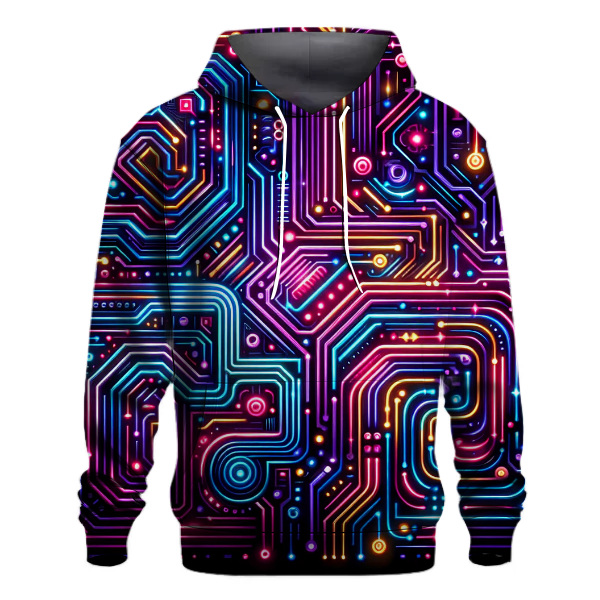 Neon Circuit Fusion Hoodie Embroidered Hoodies