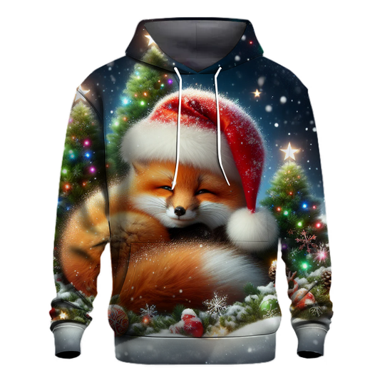 Whimsical Christmas Fox in Santa Hat Hoodie