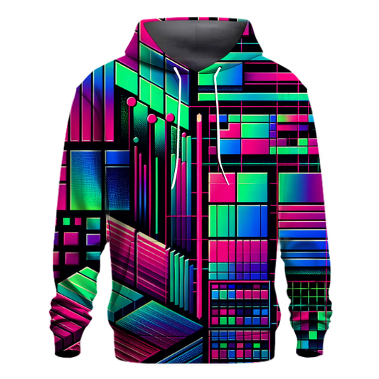 Vibrant 80s Neon Grid Hoodie