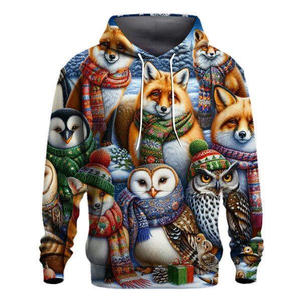 Whimsical Christmas Animals in Scarves Hoodie