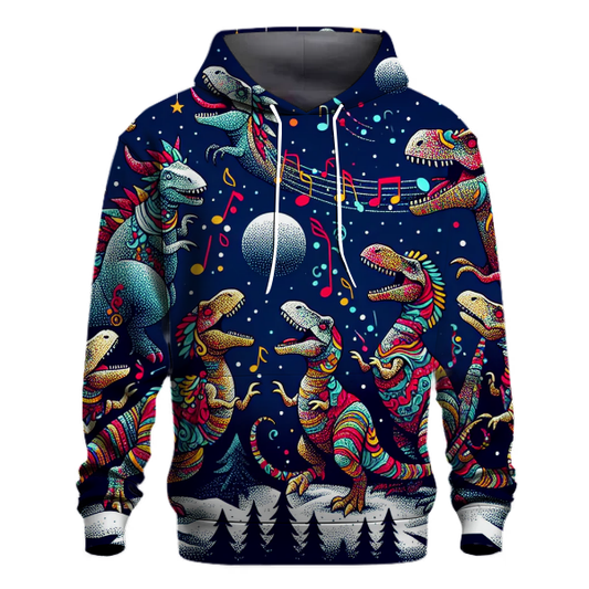 Festive Christmas Dinosaurs Caroling Hoodie Printed Hoodies