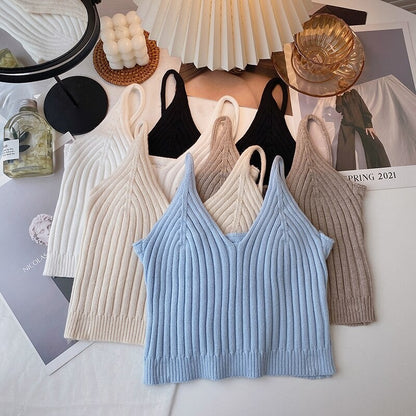 Camisole Solid Color Knitted Vest Tops For Women