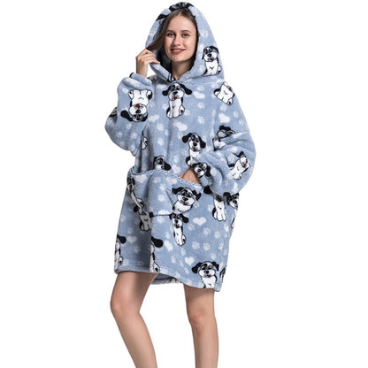 Printed Winter Oversized Fleece Hoodies Blanket Puppy