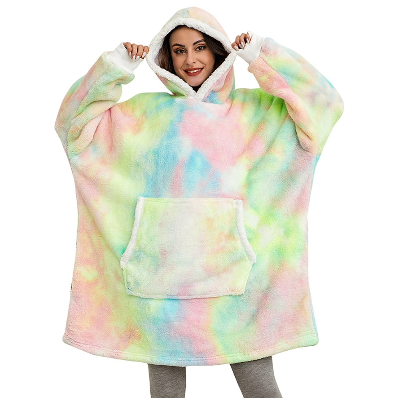 Tie And Dye Oversized Fleece Blanket Hoodie Wearable Blanket