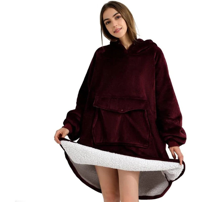 Winter Plush Sherpa Giant Oversized Hoodie Robe Wine Red One Size