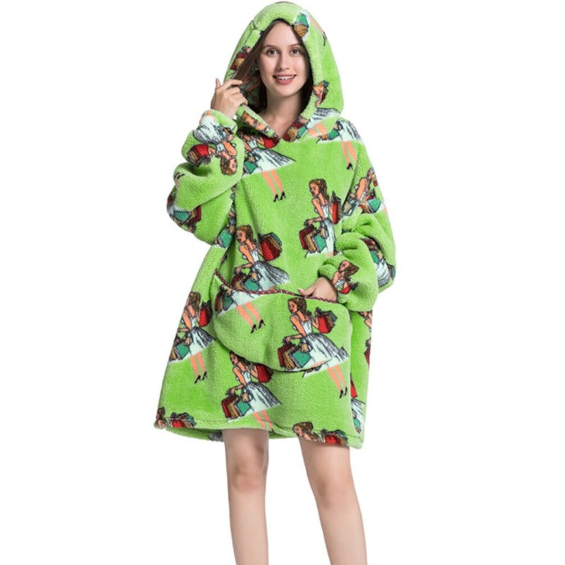 Printed Winter Oversized Fleece Hoodies Blanket Shopping Girl