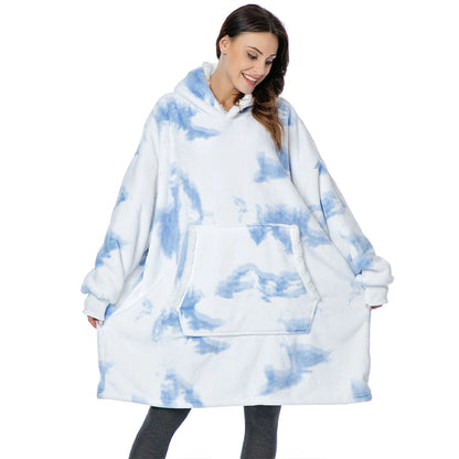 Tie And Dye Oversized Fleece Blanket Hoodie Wearable Blanket Blue One Size