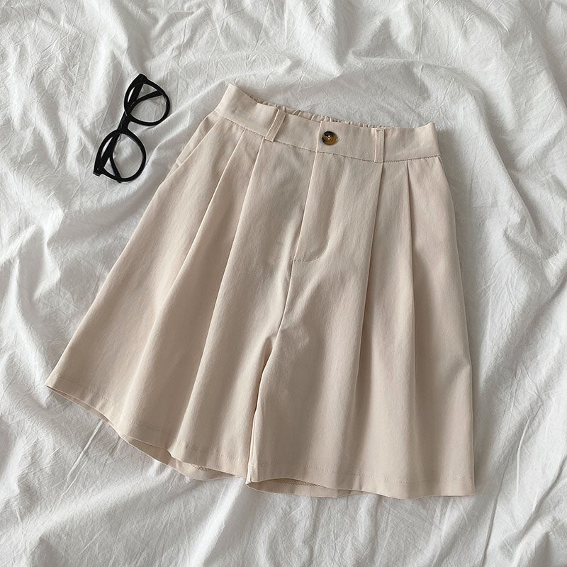 Korean Casual High Waist Loose Shorts Apricot