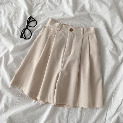 Korean Casual High Waist Loose Shorts Apricot