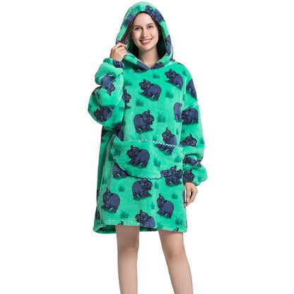 Printed Winter Oversized Fleece Hoodies Blanket Hippo