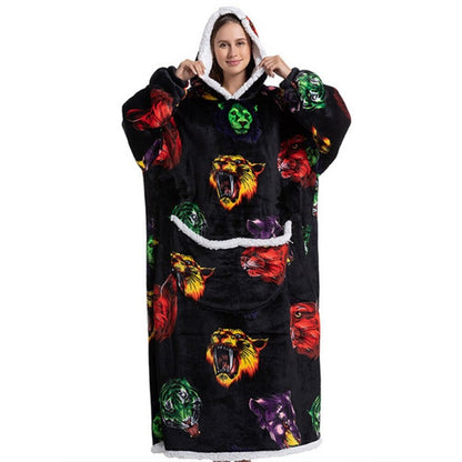 Oversized Long Warm Printed Winter Hoodies Animal One Size