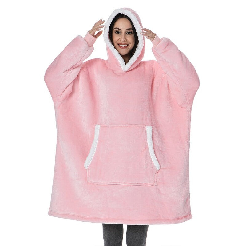 Loose Oversize Warm Wearable Blanket Hoodies Pink One Size