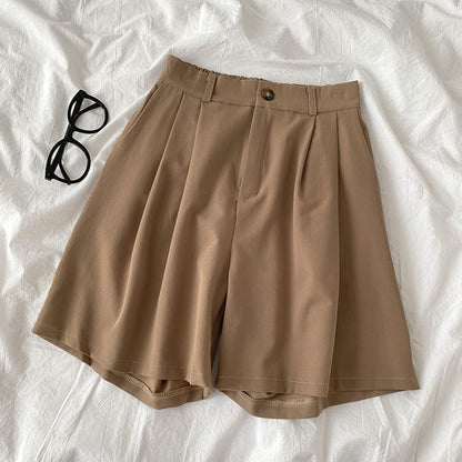 Korean Casual High Waist Loose Shorts Khaki