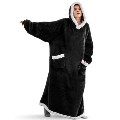 The Long Flannel Blanket Hoodie Oversized Wearable Blankets Black