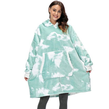 Tie And Dye Oversized Fleece Blanket Hoodie Wearable Blanket Green One Size