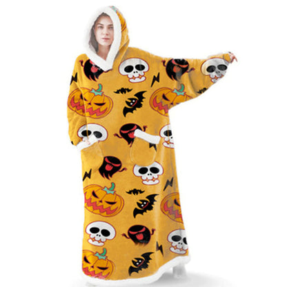 Long Oversized Printed Hoody Blanket For Women Yellow