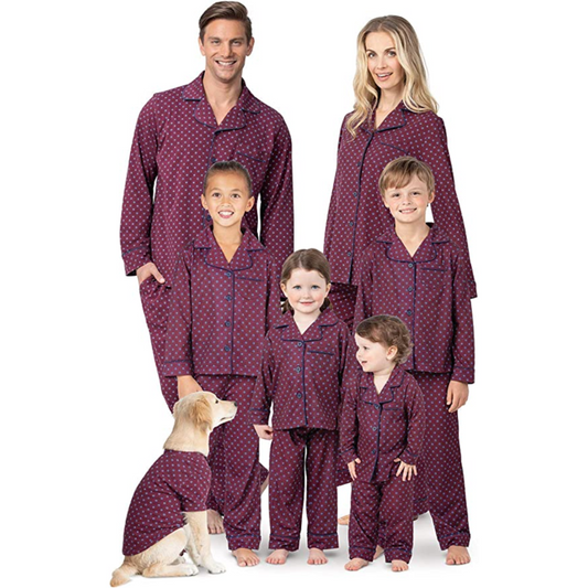 Dotted Pattern Pajamas Family Sets Maroon