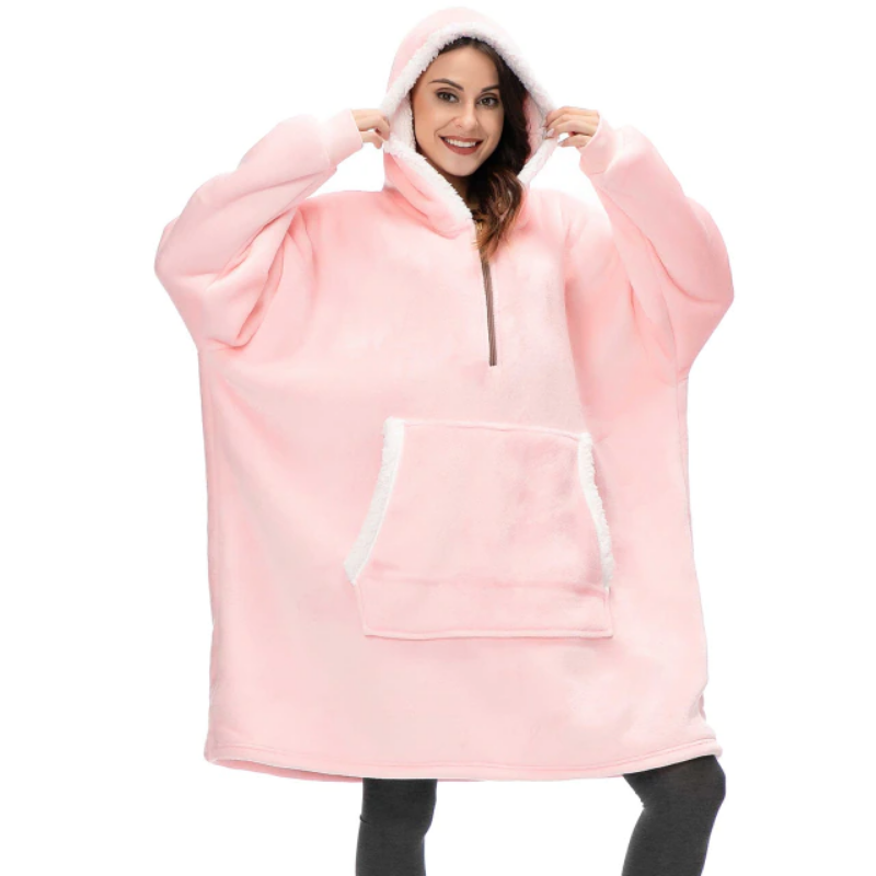 The Warm Half Zipper Blanket Hoodie Pink